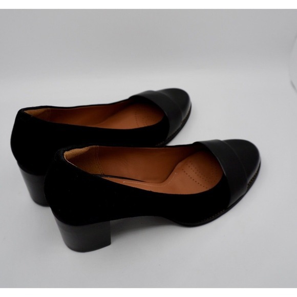 Clarks Farah Brae Black‎ Suede Patent Block Heel Pumps 11 Dark Academia 35-04 - Picture 13 of 14